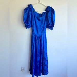 Victorian Lolita Elegant  Taffeta  Queen Blue Puff Sleeve Dress  time capsule